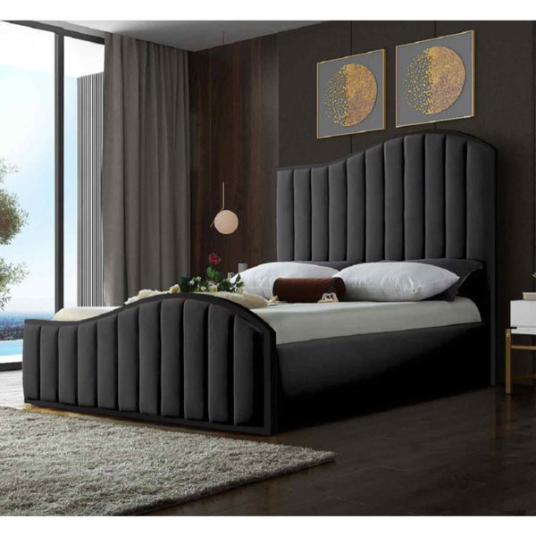 Tianhang Navy Blue Velvet and Gold Metal Frame Bed