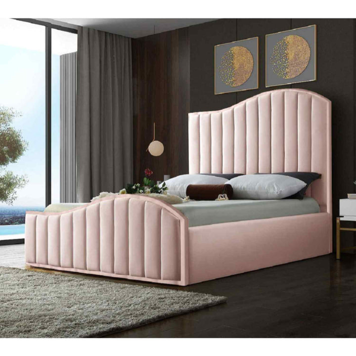 Tianhang Navy Blue Velvet and Gold Metal Frame Bed