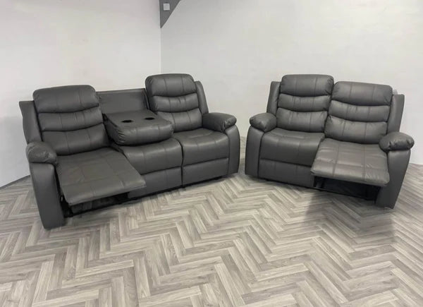 Roma Leather Recliner with Cupholders (Light Grey)