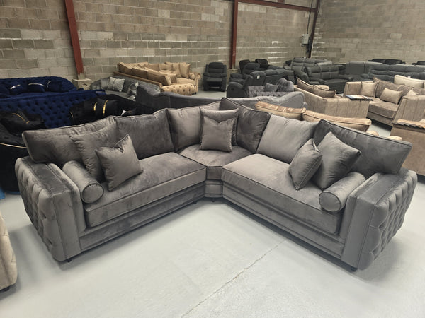 Mayfair Chesterfield Corner Sofa - Asphalt Plush Fabric