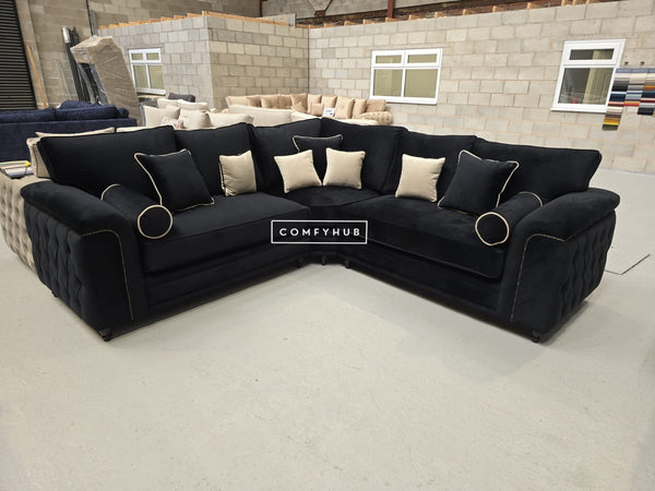 Zara Chesterfield Sofa - Black Plush Fabric