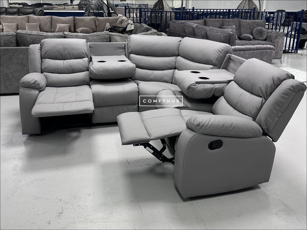 Roma Corner Recliner Sofa with Cup Holders (Light Grey)